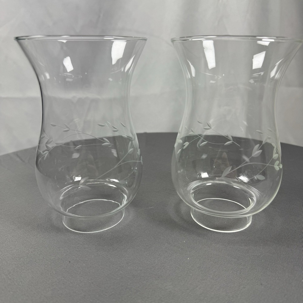 2 Vtg Princess House "Heritage" 6" Glass Hurricane Globe Chimney Etched Crystal